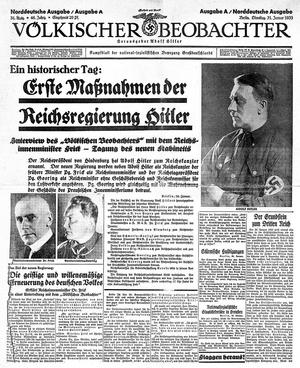 VÃ¶lkischer Beobachter front page Jan. 31 1933
