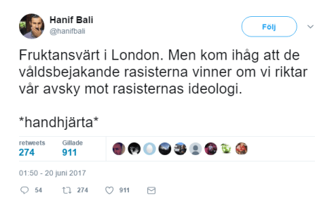 Hanif Bali är ironisk på twitter