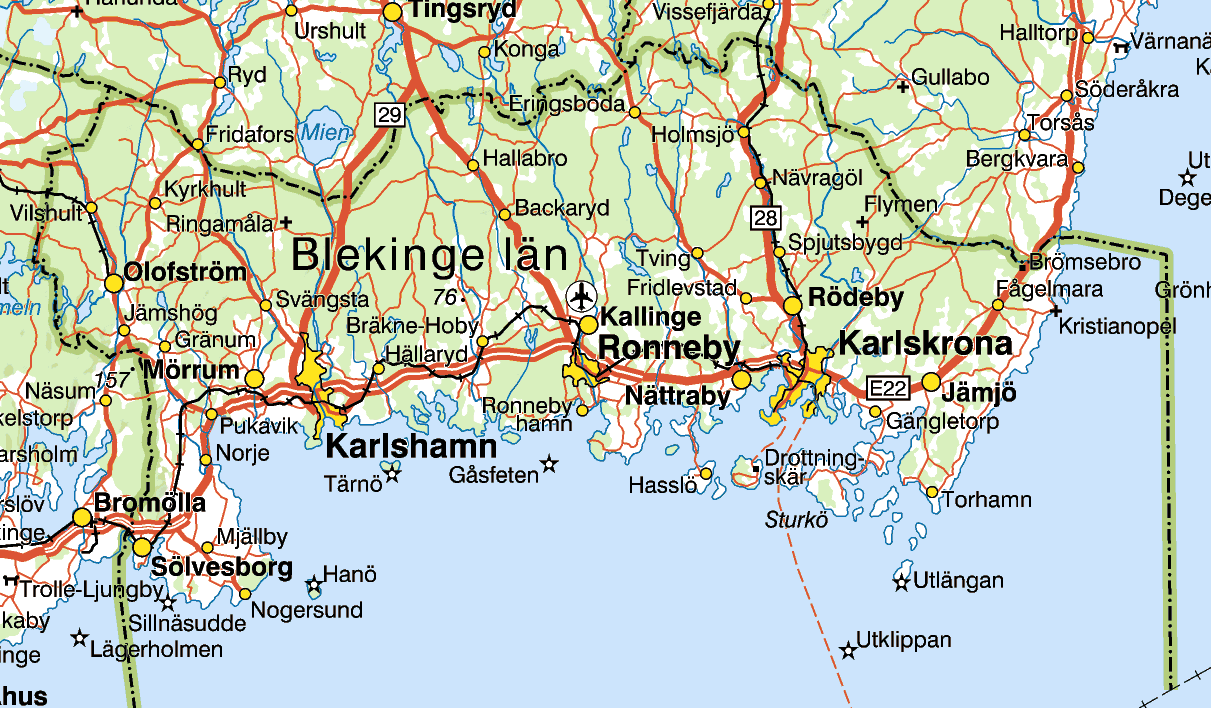 Karta över Blekinge län